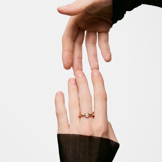 18kt gold plating over silver Wide ring with laboratory-grown diamond Line LGD