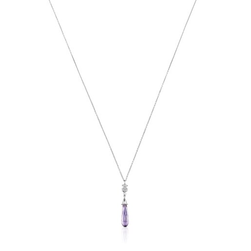 Short white-gold bear Necklace with diamonds and amethyst TOUS Grain