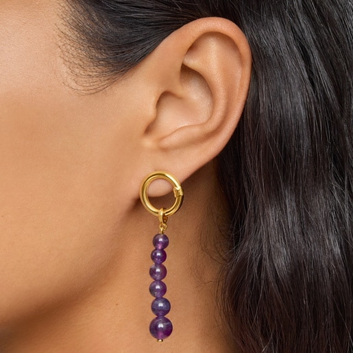 Long Earrings with 18kt gold plating over silver and amethyst Hold