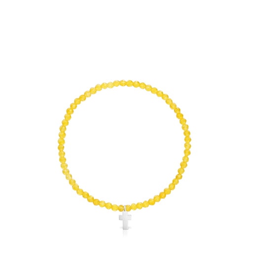 Elastic Bracelet with yellow quartzite and silver cross TOUS Motifs