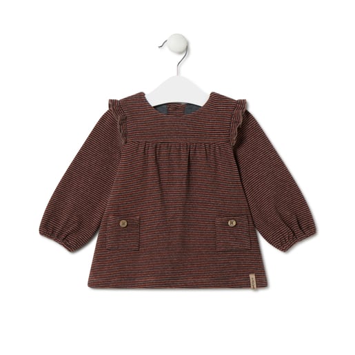 Girl´s stripy dress in Black orange