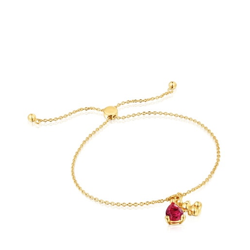 18kt gold plating over silver bear motif chain Bracelet with laboratory-grown ruby Bold Bear LGG