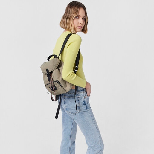 תיק גב TOUS Empire Cotton קטן בצבע חאקי
