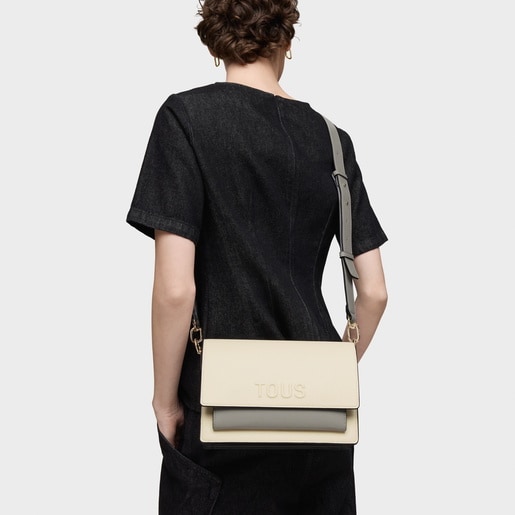 Medium beige and gray Crossbody bag Audree Saffiano