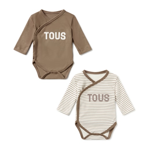 Pack of wrap-over bodysuits in Classic beige