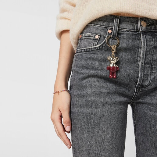 ゴールドとバーガンディのキーホルダー Teddy Bear