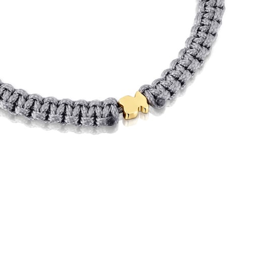 Pulsera oso con baño de oro 18 kt sobre plata y nylon gris TOUS Motivos