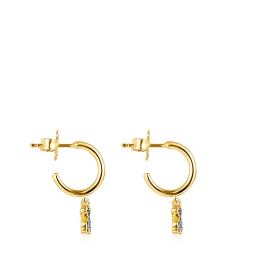 Short Nocturne bear Earrings in Silver Vermeil with Diamonds | TOUS