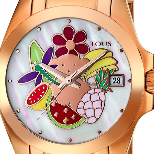 Reloj analógico Miranda de acero IP rosado con nácar