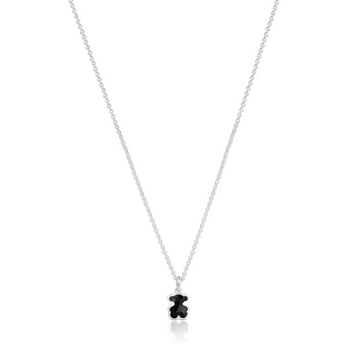 Short silver Necklace with onyx bear motif TOUS Icon Color