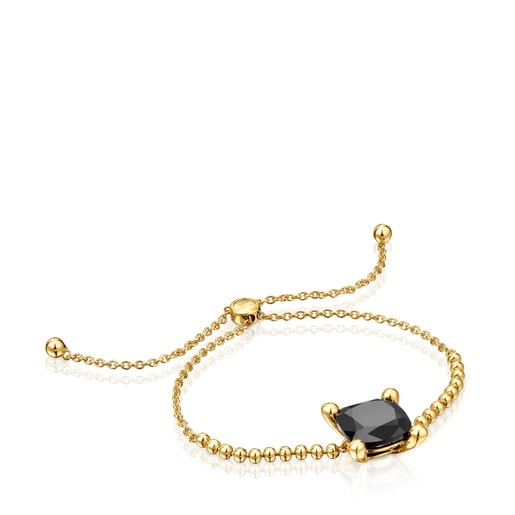 18kt gold plating over silver detail chain Bracelet with onyx Color Black