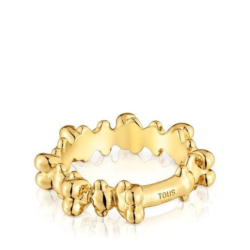 Bold Bear medium Ring with 18kt gold plating over silver and bear motifs