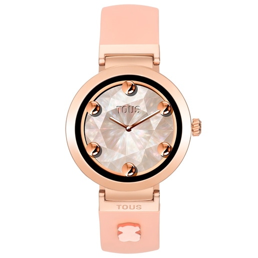 Smartwatch with nude-colored strap and rose-colored steel motifs TOUS S-CONNECT CHARMS