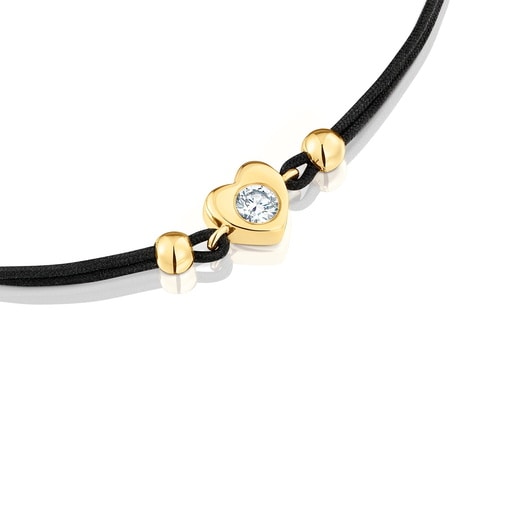Gold Bracelet with laboratory-grown diamond and black nylon TOUS Lili