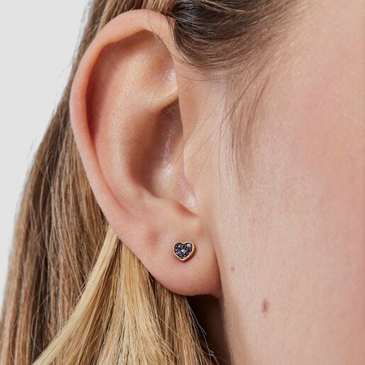 Silver vermeil TOUS New Motif Earrings with amethyst heart