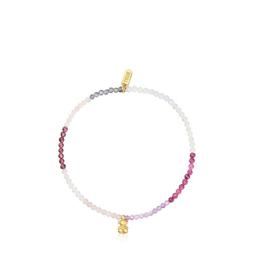 Bracelet élastique en argent plaqué or 18 ct et pierres précieuses rosées TOUS Bold Bear