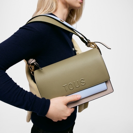 Bandolera mediana topo y verde Audree Saffiano