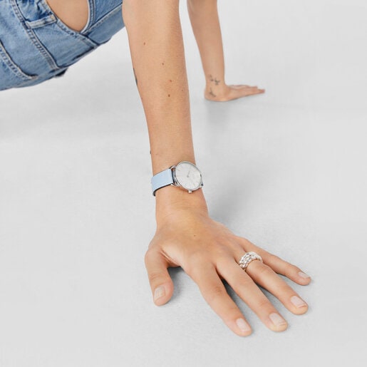 Reloj analógico Dai XL de acero con correa de piel Kaos azul