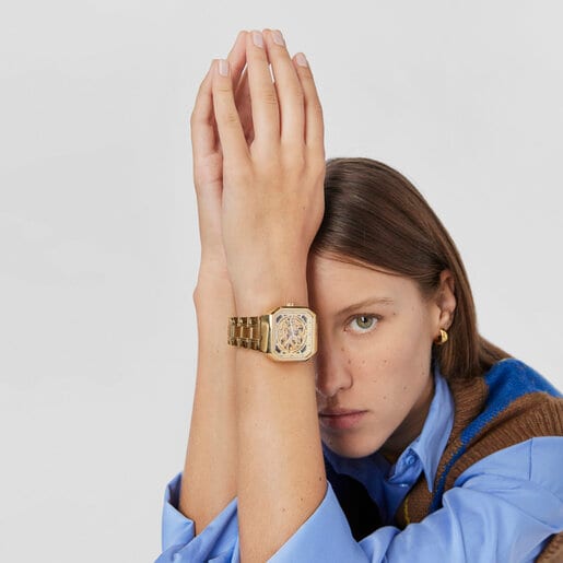 D-Bear Analogue watch with gold colored IP steel strap