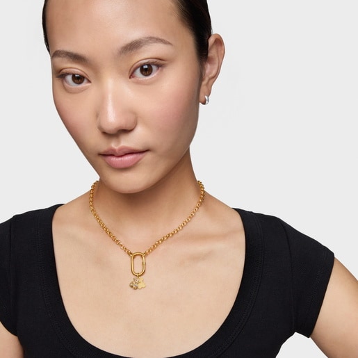 Dije doble oso de oro 14 kt y gemas Bold Bear