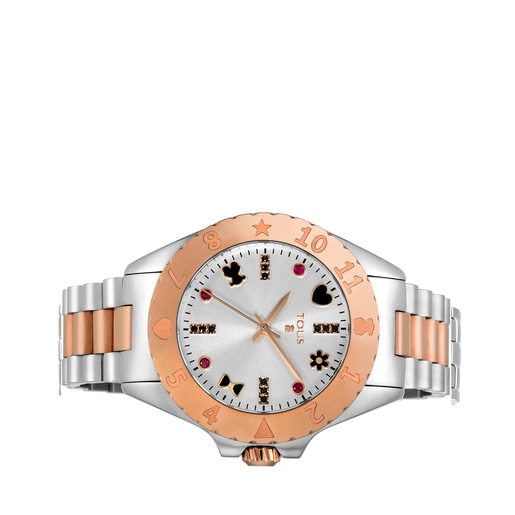 Montre New Motif bi-couleur en Acier IP rosé