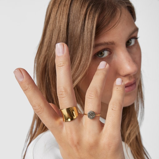 Small Silver Vermeil Nenufar Ring with Diamonds