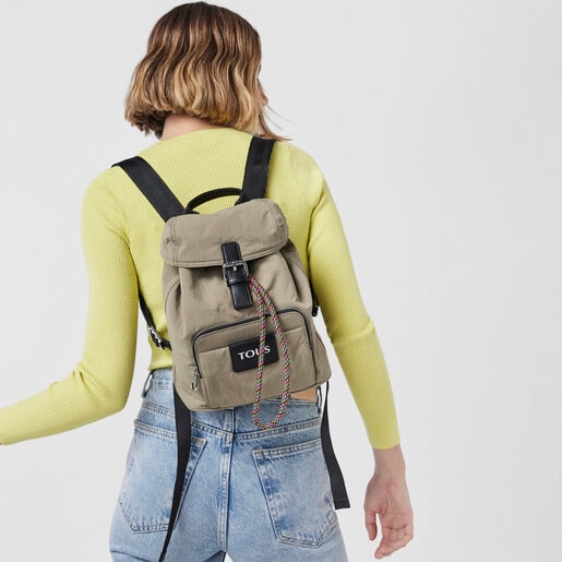 תיק גב TOUS Empire Cotton קטן בצבע חאקי