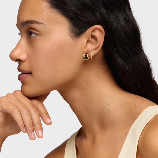 Boucles d’oreilles en argent plaqué or 18 ct et méthacrylate noir Galaxy