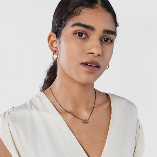 Silver Vermeil and Dark Silver TOUS Good Vibes eye Necklace with Gemstones