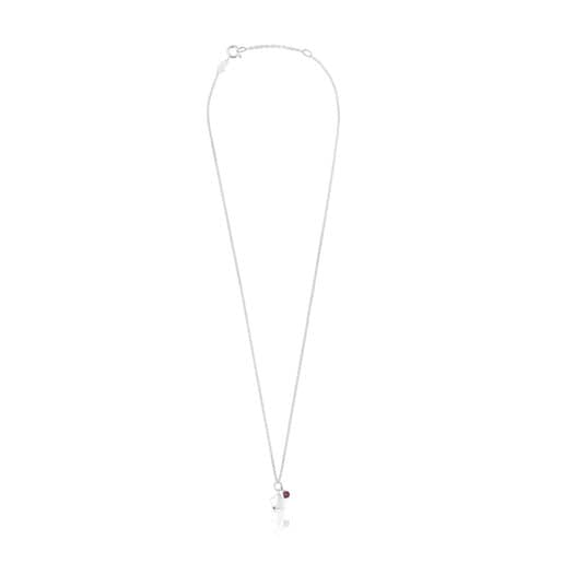 Silver Bold Motif Necklace with a rhodolite flower | TOUS