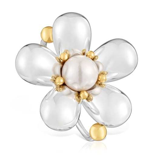 Anillo doble bicolor y perla cultivada Daisy