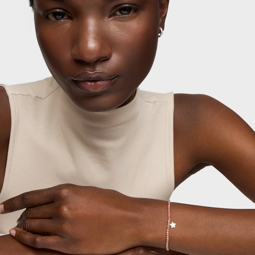 Elastic Bracelet with pink opal and silver star TOUS Motifs