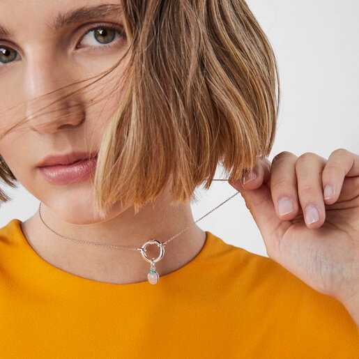 Silver Tiny Pendant with Rose Quartz and Apatite