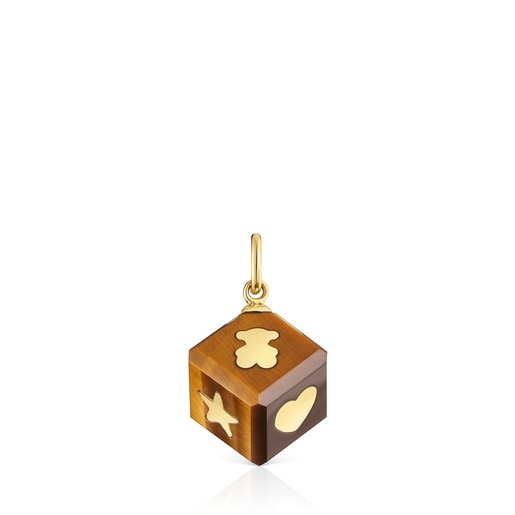 Colgante de oro de 14 kt y ojo de tigre Cube