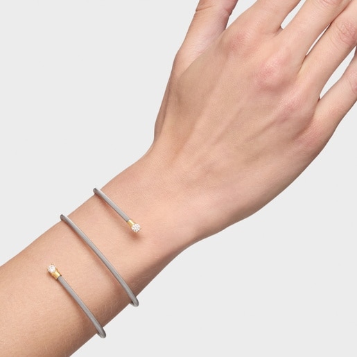 أساور مزدوجة من الصُلب والذهب عيار 14 قيراطًا والماس المُصنع في المختبر من تشكيلة TOUS Mesh LGD