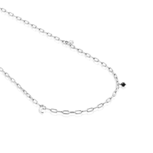 Long silver Magic Nature Necklace with pearls and onyx