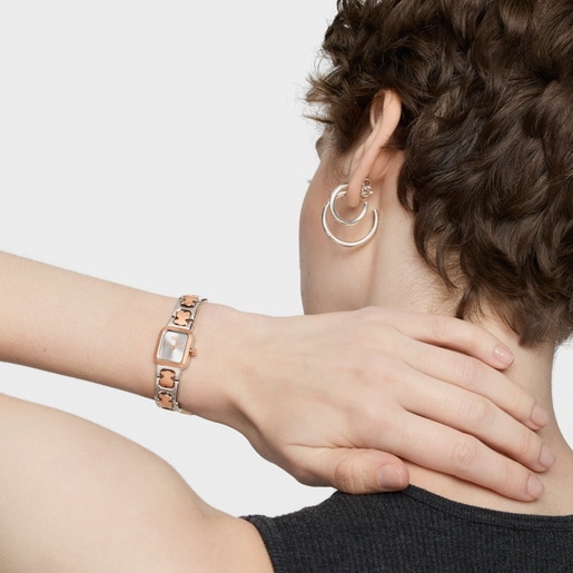 Analog watch with steel and rose-colored steel bracelet Icon Time