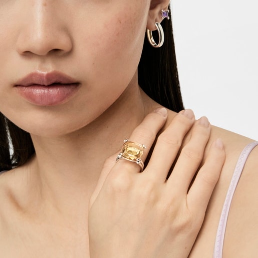 Silver Color Pills Ring with citrine