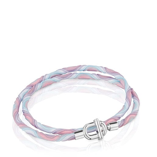 Collar elástico de plata con cordón rosa y azul TOUS MANIFESTO