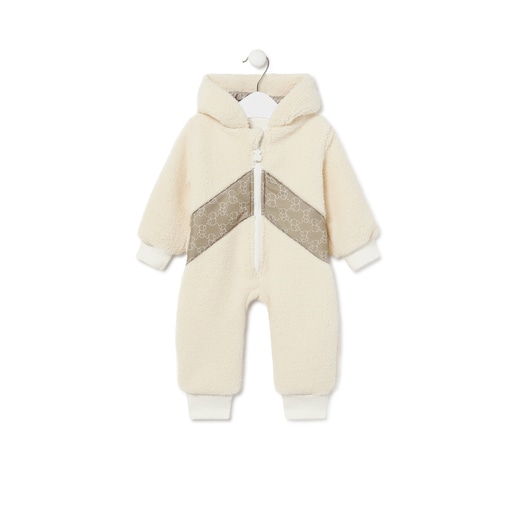 Baby onesie with hood in Icon beige