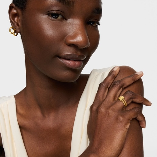 Double ring with 18kt gold plating over silver Icon Mesh