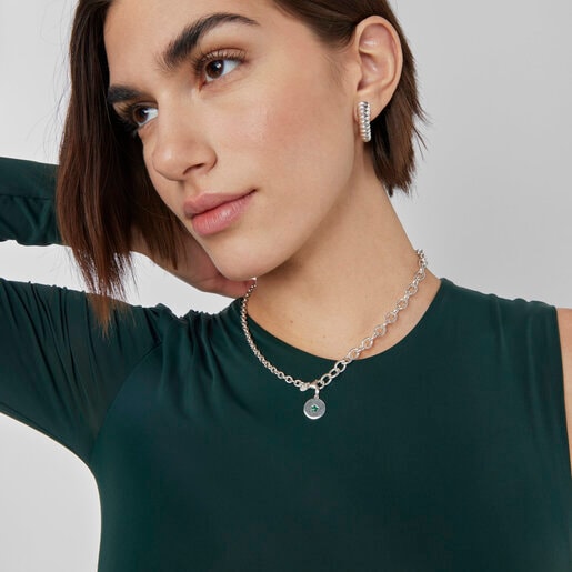 Silver Medallion pendant with malachite star Aelita