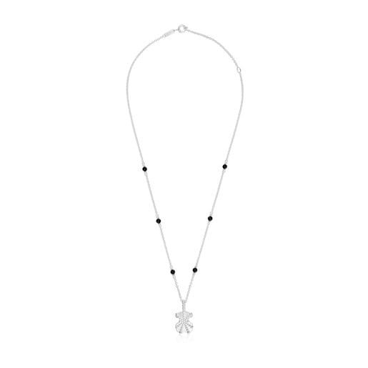 Short silver and onyx Necklace with bear charm TOUS Grain