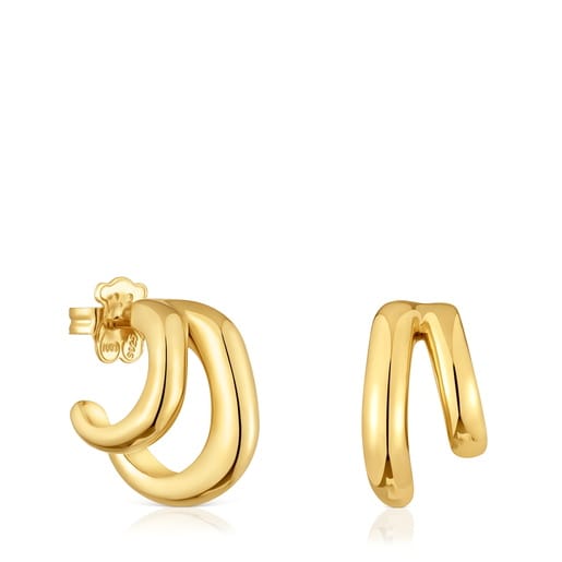 Aretes doble aro con baño de oro 18 kt sobre plata Line