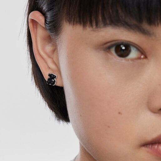 Aretes oso de plata con ónix Bold Bear