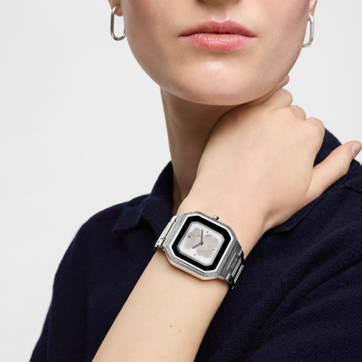 Montre smartwatch avec bracelet en acier avec zirconiums B-Connect