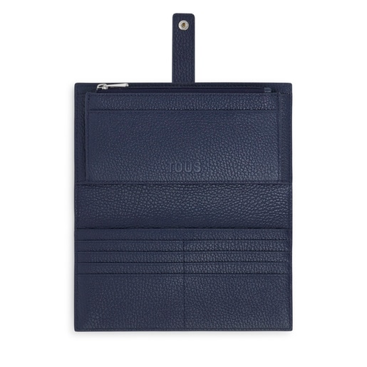 Portefeuille Flap en cuir bleu marine grand TOUS Miranda