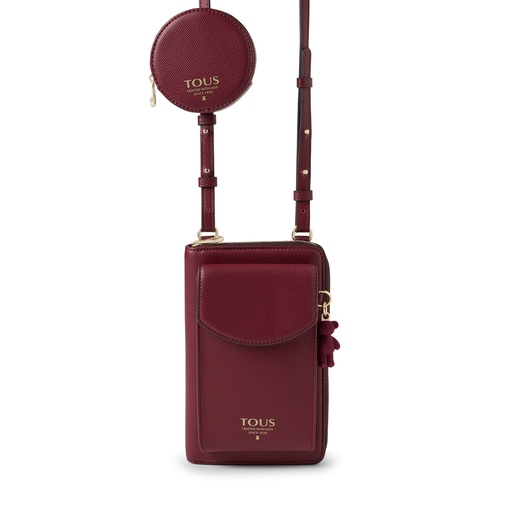 Pochette à téléphone portable et portefeuille avec bandoulière T Pop bordeaux