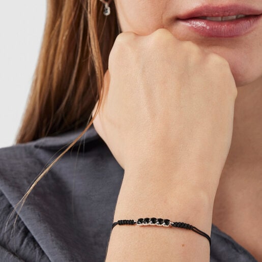 TOUS Mini Onix Bracelet in Silver with Onyx and black Cord | Westland Mall