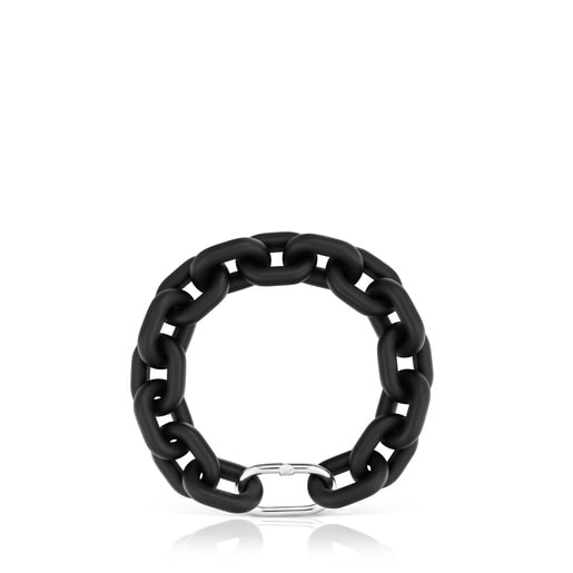 Silver chain Bracelet in black with ring TOUS Hold Oval